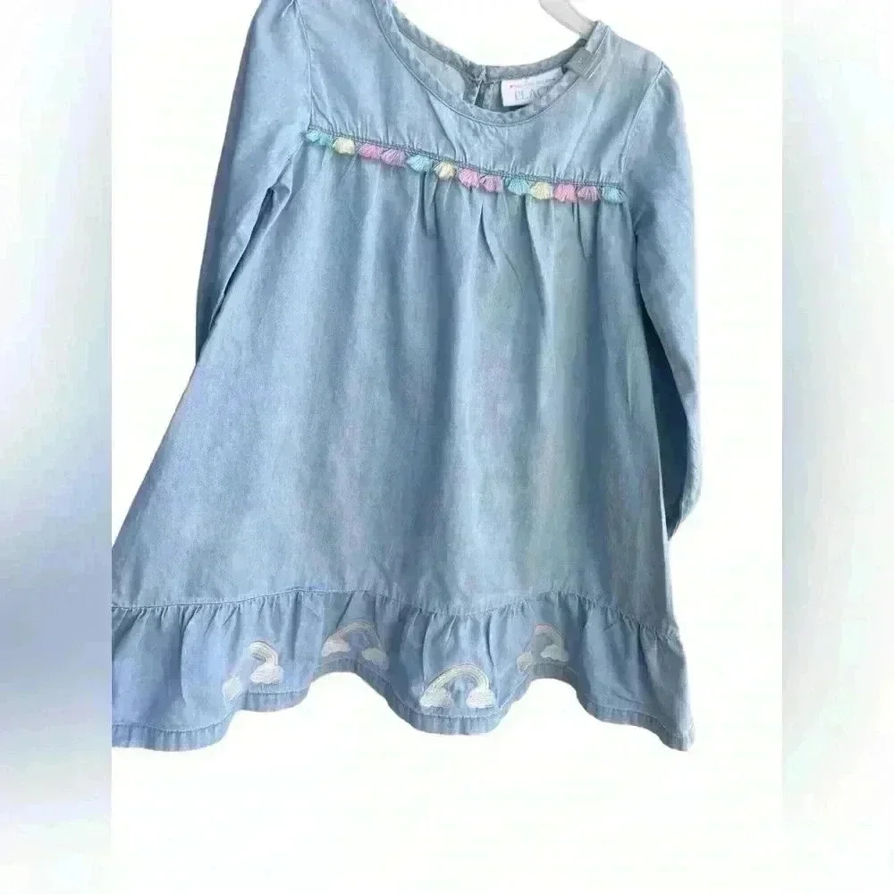 The Children's Place 5T Girls Embroidered 🌈 Chambray Dress - denim Med Wash